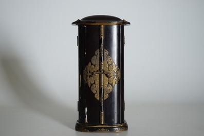 A Japanese lacquered and gilt wood &quot;Zushi&quot; shrine with a standing Buddha on a lotus throne, Edo, 17/18th C.